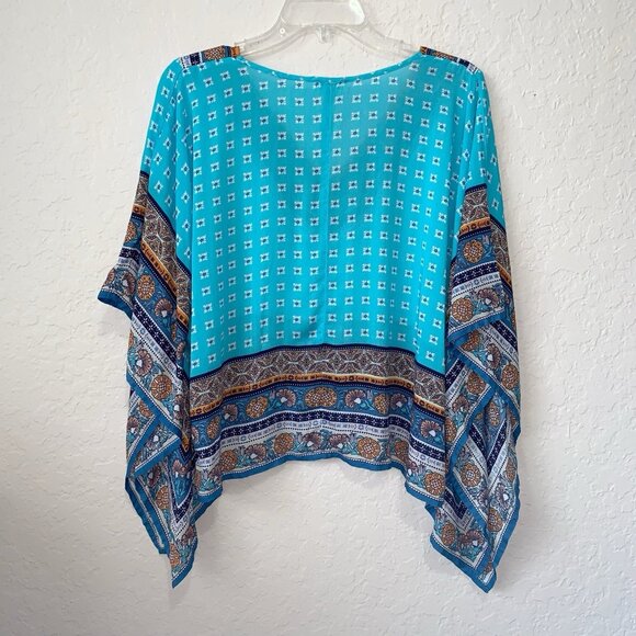 Sundance Island Medallion Sheer Poncho Womens Small Petite Oversized Blue Coast - Picture 3 of 6